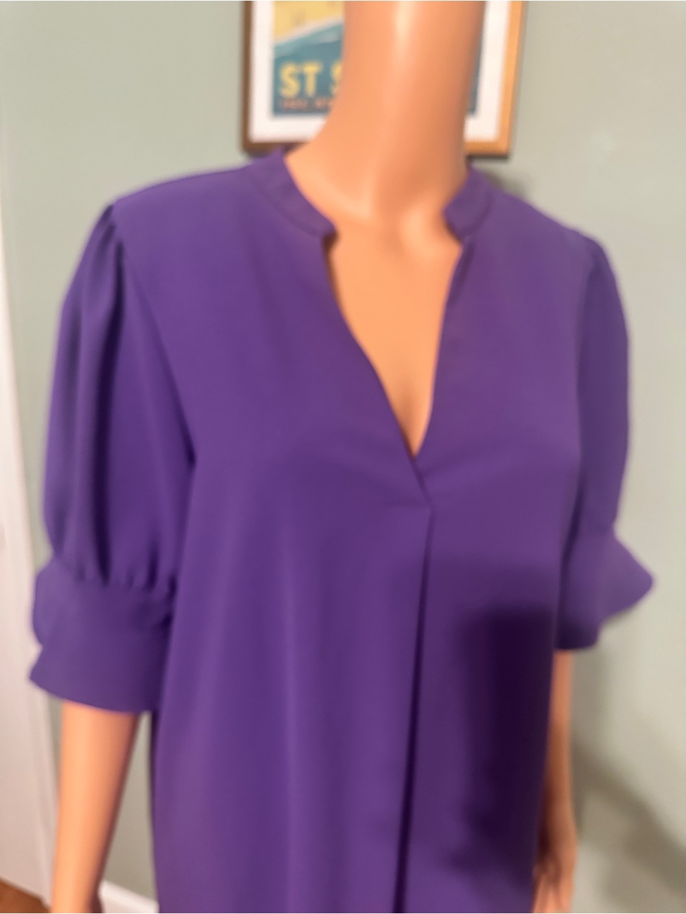 V-Neck Ruffle Sleeve Shift Dress - Purple - Picture 11 of 14